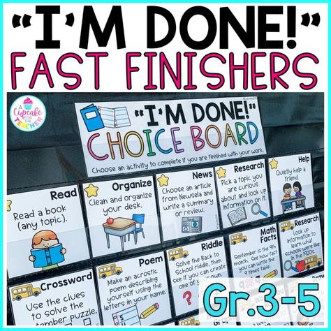 Early Finisher Activities, Classroom Incentives, Fast Finisher Activities, Monthly Activities, Choice Board, Teaching Third Grade, Early Finishers Activities, Fast Finishers, 5th Grade Classroom