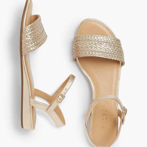 Talbots Daisy Micro-Wedge Sandals - Braided Metallic Ella Shoes, Red Leather Sandals, Low Wedge Sandals, Fashion Shoes Sandals, Plus Size Petite, Beautiful Sandals, Classic Women, Womens Sandals Wedges, Adidas Sneaker