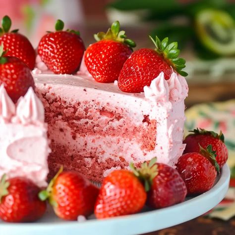 Home Made Strawberry Shortcake, Best Birthday Cake Recipe Homemade, 6 Inch Strawberry Cake Recipe, Strawberry Cake With Real Strawberries, Best Homemade Strawberry Cake, Strawberry Cake Recipes Homemade, Moist Strawberry Cake Recipe, Easy Cake Recipes Simple, Homemade Strawberry Cake From Scratch