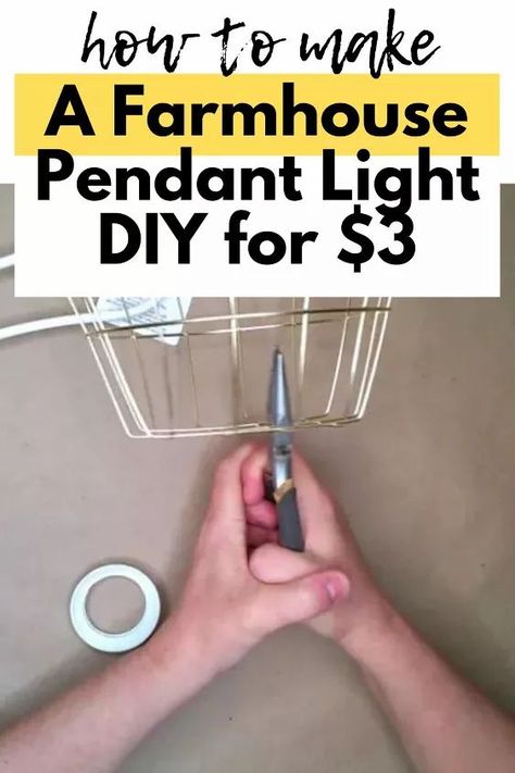 Check out this dollar tree metal basket turned farmhouse pendant light DIY idea. How to make a farmhouse light fixture for cheap. Decorate your living room or kitchen with this DIY farmhouse pendant light on a budget. Diy Hanging Light, Fluorescent Light Fixture, Diy Wood Wall, Farmhouse Light, Farmhouse Lamps, Diy Pendant Light, Diy Light Fixtures, Rustic Light Fixtures, Farmhouse Light Fixtures