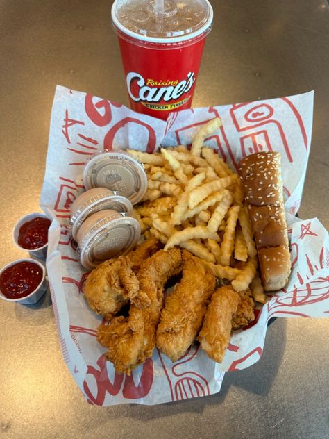 In And Out, Canes Chicken Aesthetic, Fast Food Aesthics, Street Food Aesthics, Chicken Tenders And Fries Aesthetic, Canes Sauce, Canes Chicken, Mcdonald’s Fries Aesthetic, Raising Canes