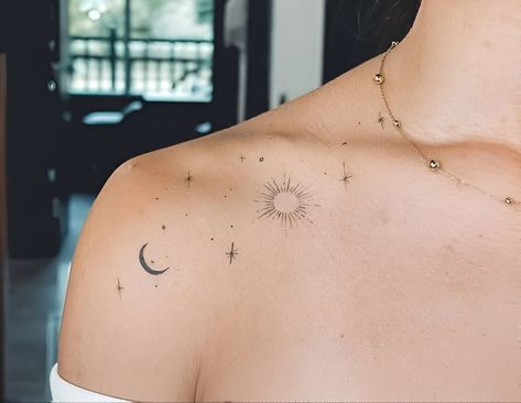 Mini Sun Womens Collarbone Tattoo Ideas, Tiny Collar Bone Tattoos For Women, Collarbone Tattoos For Girls, Sun Collarbone Tattoo, Women’s Collar Bone Tattoos, Sun Collar Bone Tattoo, Tattoo Collar Bone Women, Small Collarbone Tattoos For Women, Simple Collar Bone Tattoos