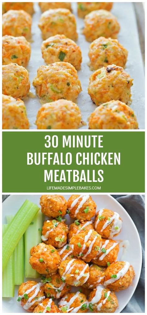 If you love buffalo wings, you're going to love these easy and mess-free buffalo chicken meatballs. They're a whole lot healthier than the traditional appetizer! #30minutebuffalochickenmeatballs #buffalochickenmeatballs #meatballs #30minutemeatballs #buffalomeatballs Meatballs Appetizers For Party, Buffalo Chicken Appetizers, Buffalo Chicken Meatballs, Appetizer Meatballs, Chicken Appetizers, Appetizers Easy Finger Food, Chicken Meatballs, Buffalo Wings, Think Food