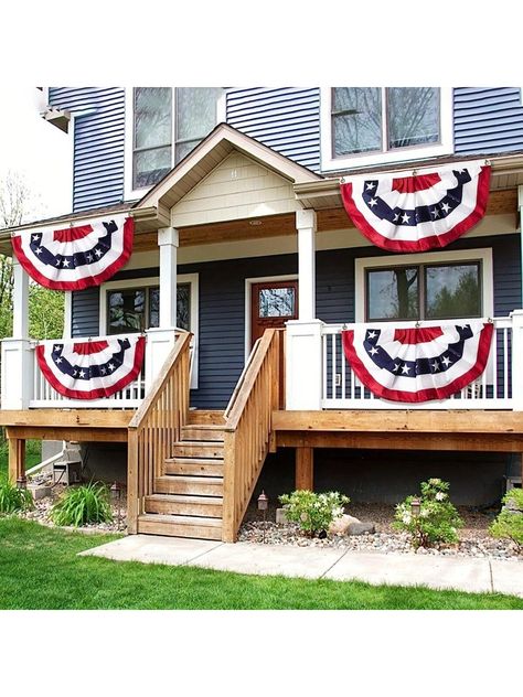 Multiple Specifications  Collar  Polyester   Embellished   Outdoor & Garden Porch Bunting, American Flag Bunting, Independence Day Decor, Usa Decor, Independence Day Decoration, Flag Banners, July Decor, 4th Of July Decorations, Flag Bunting