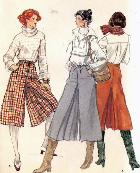 Vogue 9882 culottes 70s Elegant Fashion, Vintage Casual Outfits, Vintage Clothes Patterns, Women's Sewing Patterns, Divided Skirt, Vintage Vogue Patterns, Vintage Vogue Sewing Patterns, Mode Retro, Patron Vintage