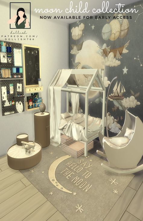 The Moon Child Collection! | Patreon Sims Mobile House Ideas Layout, Mobile House Ideas, Sims 4 Baby Cc Furniture, Sims Mobile House Ideas, The Sims Mobile, Sims 4 Cc Furniture Living Rooms, Mobile House, Sims Mobile, Sims Baby