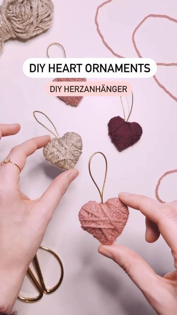 Heart Ornaments Diy, Heart Decorations Diy, Wool Hearts, Heart Diy Crafts, Holiday Ornaments Diy, Cheesy Valentine, Yarns Ornaments, Nifty Crafts, Leftover Yarn