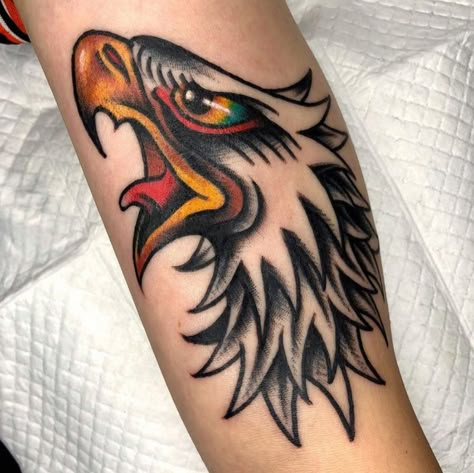 Rate This Eagle Face Tattoo 1 to 100 #tattoo #tattoos #smalltattoos #amazingtattoo #beautifultattoos #watercolorTattoo #InspirationalTattoos #ArtTattoo #NeonTattoo #CoolTattoos #TattooDrawings #BodyArtTattoo #Tattoo Sketches #FootTattoos #CelestialTattoo Creative American Traditional Tattoos, Traditional Bald Eagle Tattoo, American Traditional Tattoos Eagle, Eagle Face Tattoo, Traditional Eagle Tattoo Design, Eagle Tattoo Traditional, American Traditional Eagle Tattoo, Eagle Neck Tattoo, American Traditional Eagle