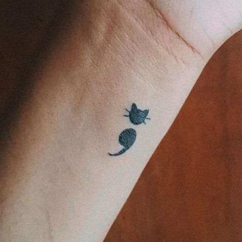 semicolon cat tattoo - Sun And Moon Semicolon, Cat Tattoo Placement Ideas, Cat Semi Colon Tattoos, Semi Colon Bird Tattoo, Cat Tattoo In Memory, Semicolon Cat Tattoo, Butterfly Cat Tattoo, Cat Semicolon Tattoo, Cat Semi Colon Tattoo