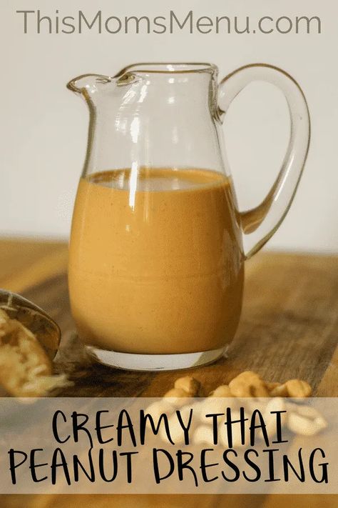 Creamy Thai Peanut Dressing | Keto, Sugar Free - This Mom's Menu Keto Dipping Sauce, Low Carb Salads, Thai Peanut Dressing, Keto Salad Dressing, Diet Salad Recipes, Keto Sauces, Keto Salad, Desserts Keto, Peanut Dressing