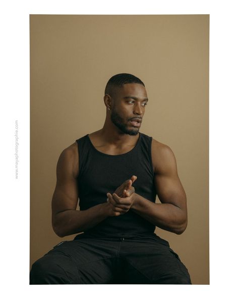 Black Male Instagram Ideas, Black And White Portraits Men Male Models, Black Man Studio Photoshoot, Black Man Pose Reference, Aesthetic Male Photoshoot, Photoshoot Concept Men, Male Modeling Aesthetic, Earth Tones Photoshoot, Black Man Portrait Photography