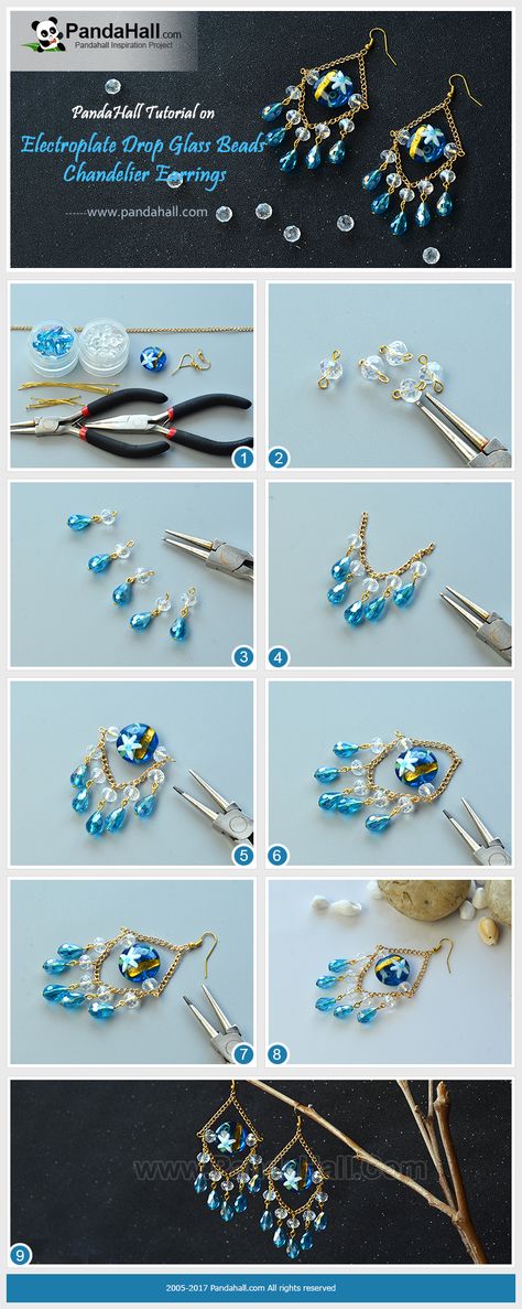 Chandelier Earrings Diy, Anting Manik, Pola Manik, Blue Starfish, Beaded Chandelier Earrings, Glass Bead Earrings, Beaded Earrings Diy, Jewelry Making Earrings, Wire Jewelry Designs