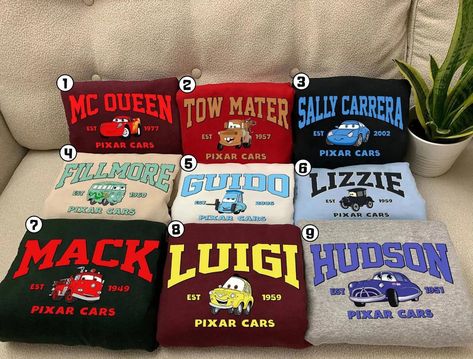 "FREE shipping on all additional items Customize Pixars Cars Characters T-shirt \"---How To Order --- 1-) Please, check and review all photos 2-) Choose your t-shirt size and color *Different styles of shirts may have different shades of same color choice due to different manufacturer brands. *For this reason, we recommend you to match shirts from the same styles if you want precisely matching colors (exa. Unisex,Sweater, Hoodies, etc.). *If you want perfect matching you can choose \"\"BLACK\"\" or \"\"WHITE\"\" shirts.\"\" 3-) Click add to cart. You can go back to add more product 4-)Click \"\"Proceed to check out\"\" 5-)When you check out, you can add a note to seller for any request Unisex * Unisex t shirt fits like a well-loved favorite, featuring a crew neck, short sleeves and designe Peter Pan Characters, Mcqueen Cars, Fairy Shirt, Group Matching, Cars Characters, Cars Land, Superhero Shirt, Car Shirts, Group Shirts