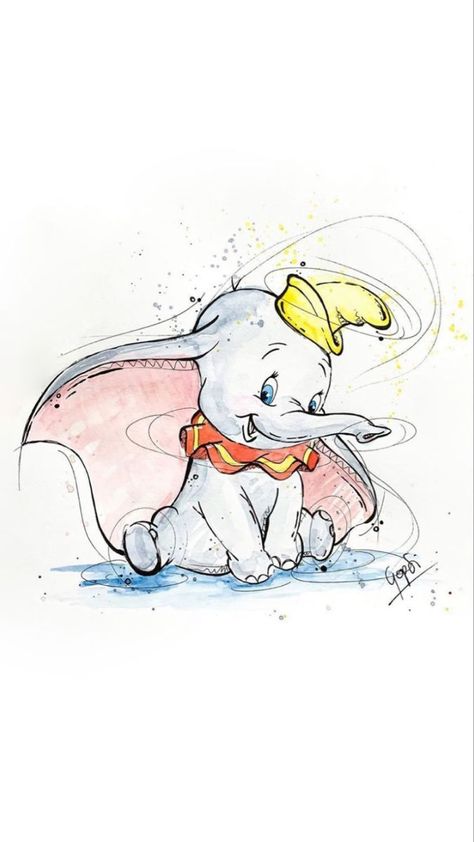 Disney Dumbo Tattoo, Dumbo Drawing, Dumbo Tattoo, Dumbo Cartoon, Easy Drawing Step By Step, Drawing Dragon, Disney Sleeve, Disney Cuties, Pencil Artwork