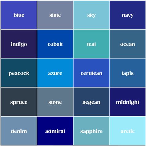 Unique Shades Of Blue, Blue Colour Pallete Shades, Shades Of Blue Colour Palettes, Blue Hues Aesthetic, Colour Blue Palette, Different Blues Shades, Blue Shades Colour Palettes, Aesthetic Shades Of Blue, Shades Of Blue Palette