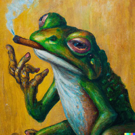 Paintings Of Frogs, Frog Oil Painting, Cool Frogs, Frog Painting Ideas On Canvas, Funny Frog Painting, Frog Painting Ideas, Kermit The Frog Drawing, Frog On A Flower, Reptile Painting