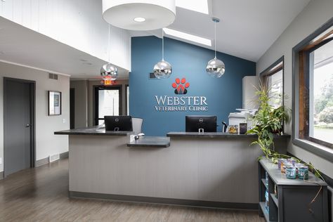 Webster Veterinary Clinic - Jason Longo Interior Design Veterinary Clinic Design Receptions, Vet Reception, Vet Office Decor, Veterinary Design, Vet Office, Dental Office Design Interiors, Vet Clinic, Hospital Interior, Clinic Interior Design