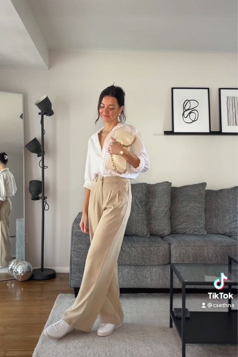 Sheet Button Up Shirt Outfit, Dress Pants And Button Up Women, Trouser Look Women, Women’s Casual Trousers Outfit, Archer Pants Princess Polly, Shirt Wide Pants Outfit, Oversized Button Up Shirt Outfit Office, Trousers With Button Up Shirt, Oversize Shirt Work Outfit