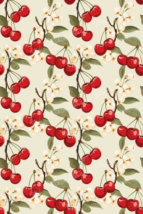 12x12in - 300 dpi - Personal and Small Commercial Use iPhone Wallpaper - Digital Print Art - Decoration Fruit Print Pattern, Fruit Wallpaper Pattern, Cherry Wallpaper, Paper Fruit, Pattern Fruit, Cherry Pattern, Seamless Wallpaper, Cute Summer Wallpapers, Fruit Wallpaper