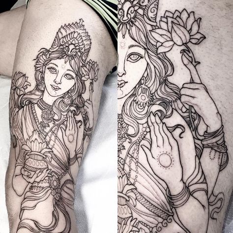 Goddess Of Love Tattoo, Lakshmi Tattoo, Hinduism Beliefs, Hindu Tattoos, Hindu Tattoo, Inner Arm Tattoo, Ganesha Tattoo, Kunst Tattoos, God Tattoos