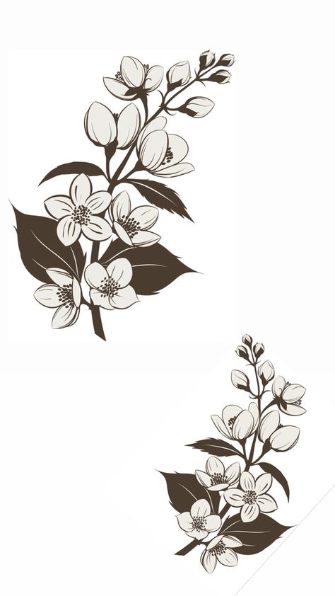 Jasmine Drawing, Jasmine Tattoo, Marigold Tattoo, Anniversary Tattoo, Flor Tattoo, Flores Tattoo, Traditional Tattoo Flowers, Flower Wrist Tattoos, Body Decor