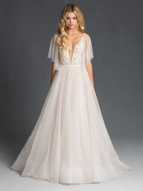 Blush by Hayley Paige Fall 2019 polka-dot lace A-line wedding dress with flutter sleeves Trumpet Wedding Dress Lace, Hayley Paige Bridal, Hayley Paige Wedding, Blush By Hayley Paige, Hayley Paige Wedding Dress, Strapless Wedding Dress Mermaid, Jlm Couture, Plus Wedding Dresses, Blush Wedding Dress