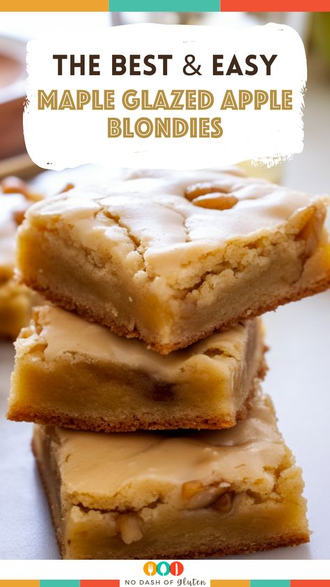 Maple Frosted Apple Blondies, Maple Glazed Blondies, Maple Apple Blondies Recipe, Apple Maple Dessert, Apple Blondies With Maple Glaze, Maple Glazed Apple Blondies, Apple Brownies With Maple Glaze, Maple Cookie Bars, Apple Pie Blondies