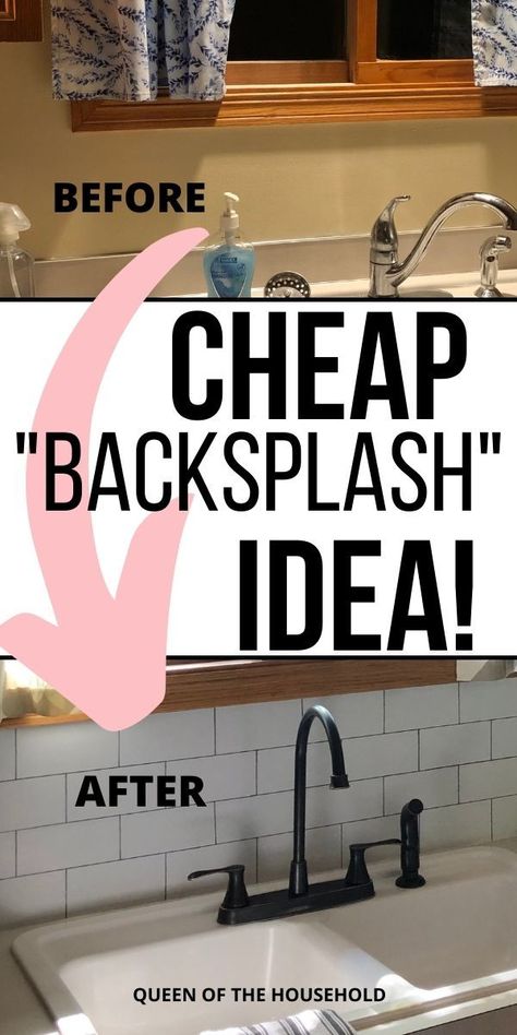 Are you looking for a cheap way to put up a backsplash? This is an inexpensive DIY anyone on can do on a super small budget. But it will make a big impact in your kitchen! Inexpensive Backsplash Ideas, Cheap Kitchen Backsplash, Kitchen Backslash, Kitchen Cabinets On A Budget, Easy Kitchen Backsplash, Cheap Renovations, Creative Kitchen Backsplash, Cheap Kitchen Makeover, Kitchen Sink Diy