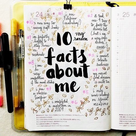 10 facts about me Journal Techniques, Anniversary Scrapbook, Journal Therapy, Wreck This Journal, Diary Ideas, Bullet Journal Writing, Journal Quotes, Bullet Journal Inspo, Journals & Planners