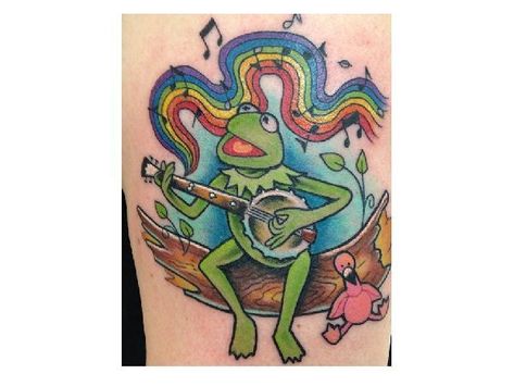 10 Cute Kermit the Frog Tattoo Designs Design Press Kermit Tattoo, Disney Sleeve Tattoos, Anatomy Tattoo, Party Tattoos, Polynesian Tattoos, Frog Tattoos, Kawaii Tattoo, Neck Tattoos, Rainbow Connection