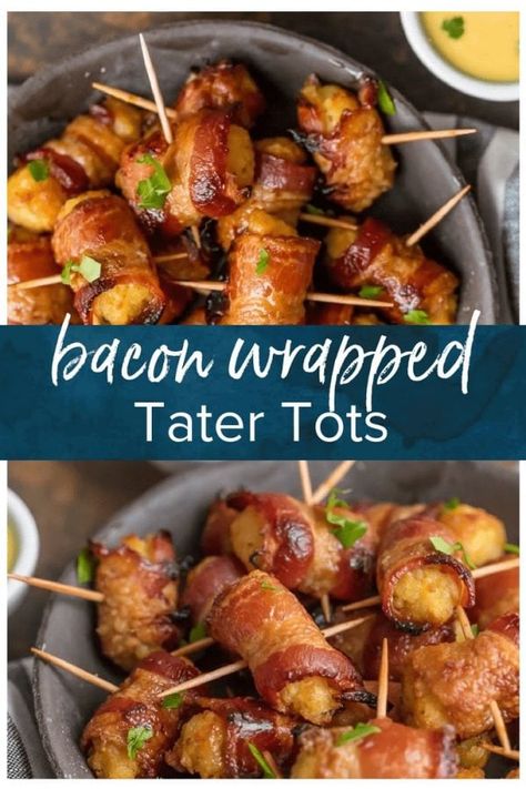 Bacon Tater Tots, Bacon Wrapped Tater Tots, Bacon Wrapped Appetizers, Spicy Bacon, Tater Tot Recipes, Bacon Appetizers, Cookie Rookie, Easy Bacon, Appetizers Easy Finger Food