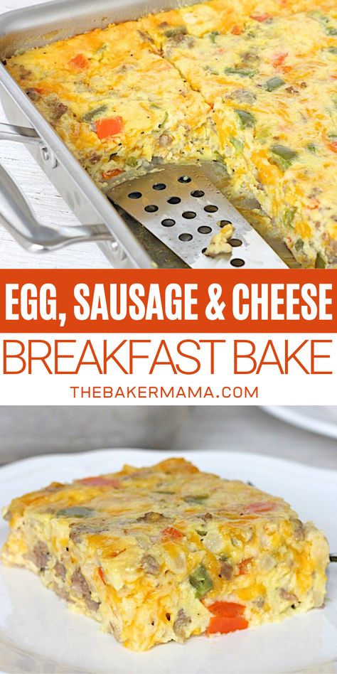 Baker Mama, Sausage Egg Bake, Breakfast Egg Bake, Egg Sausage, Baked Eggs Recipe, Egg Bake, Cheese Breakfast, Sausage Bake, Yum Recipes