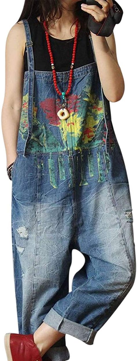 Artistic Outfits, Pants Overalls, Overall Outfit, Jeans Cropped, Mode Jeans, Artist Outfit, Artist Style, 가을 패션, Printed Denim