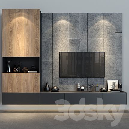 Cabinet Furniture_057 - TV Wall - 3D model Ruang Tv, Modern Tv Room, Tv Wall Cabinets, Tv Unit Decor, Modern Tv Wall Units, Living Room Wall Units, Modern Tv Units, Modern Tv Wall, Wall Tv Unit Design