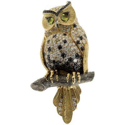 18 Karat Yellow Gold Diamond Sapphire Owl Brooch Gold Owl, Owl Brooch, Vintage Sapphire, Gold Beauty, Diamond Eyes, Owl Jewelry, Diamond Brooch, Orange Sapphire, Bird Jewelry