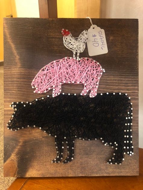 Farm Animals String Art READY TO SHIP! Western Art Projects, String Art Patterns Free, Money Making Projects, Buttons Crafts Diy, Printable String Art Patterns, Cow Craft, Nail String, Nail String Art, String Crafts