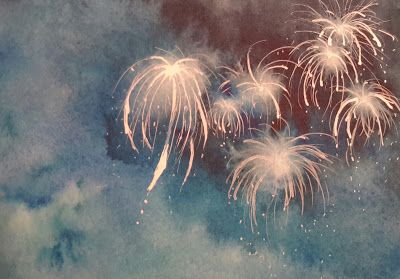 Firework Watercolor, Fireworks Watercolor, Firework Painting Easy, Fireworks Watercolor Painting, Watercolour Fireworks, Firework Painting Tutorial, How To Paint Fireworks, Patriotic Watercolor, Acrylic Painting Fireworks