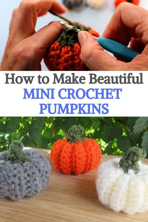 Tiny little pumpkins and gourds make the perfect seasonal addition to your table centerpiece and are small enough that you can tuck a little bit of Autumn whimsy into any little corner of your home! We've designed this crochet pattern with beginner crocheters in mind, but it's such a fun scrap buster that everyone will get a kick out it! Lightly stuffed they can be strung into a garland or even added to a wreath! #urbakicrochet #halloweencrochet #littlepimpkins #littlepimpkinscrochet #halloween Crochet Pumpkin Keychain Free Pattern, Tiny Pumpkin Crochet Pattern Free, Crochet Halloween Costume, Diy Crochet Cardigan, Pumpkin Patterns Free, Crocheted Earrings, Thanksgiving Crochet, Pumpkins And Gourds, Crochet Pumpkins