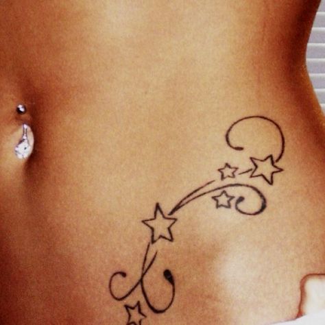 Small Side Tattoo, Best Star Tattoos, Tumblr Tattoo, Hip Tattoo Designs, Tramp Stamp Tattoos, Waist Tattoos, Bauch Tattoos, Belly Tattoos, Star Tattoo Designs