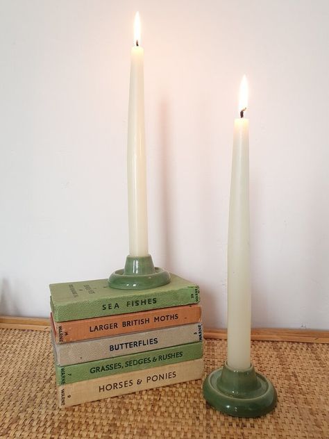 Antique Candle Holders, Table Candles, Green Candle Holders, Antiqued Candle Holders, Vintage Candle, Candle Table, Green Candle, Vintage Candle Holders, Clay Pottery