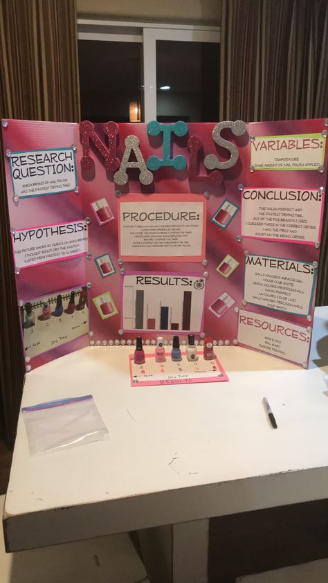 Nail Polish Science Fair Project Ideas, Seventh Grade Science Fair Project Ideas, Comparison Science Fair Projects, High School Science Fair Projects Chemistry, Science Fair Board Aesthetic, Makeup Science Fair Projects, Science Fair Project Ideas For 6th Grade, Ideas For Science Fair Projects, Science Fair Projects For High School