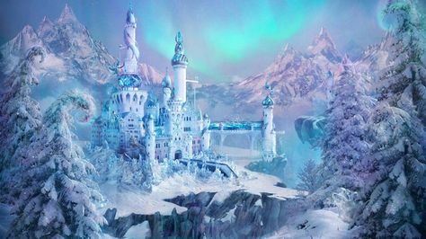 Snowy Ice Castle Fantasy Snow Castle, Snowy Castle Fantasy Art, Fantasy Ice Kingdom, Ice Kingdom Fantasy Art, Ice Landscape, Ice Kingdom, Iron Fey, Snow Castle, Ice Castle