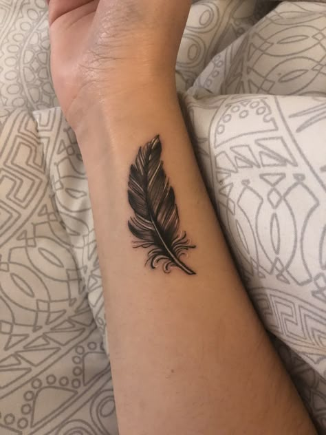 Hand Feather Tattoo, Cover Up Feather Tattoo, Black Feather Tattoo Cover Up, Cover Up Feather Tattoos For Women, Feather Tattoo Design Cover Up, Feather Wrist Tattoos For Women, Feather Tattoo Design For Women, Feather Coverup Tattoo, Lala Tattoo