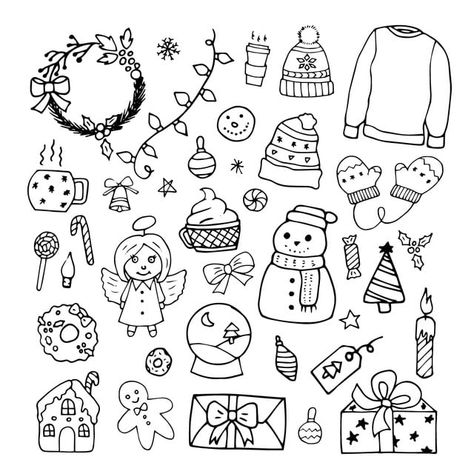 Doodles Characters, Christmas Gift Drawing, Winter Doodles, New Year Doodle, Dog Snowman, Christmas Tree Plant, Christmas Doodle, Winter Drawings, Tree Doodle