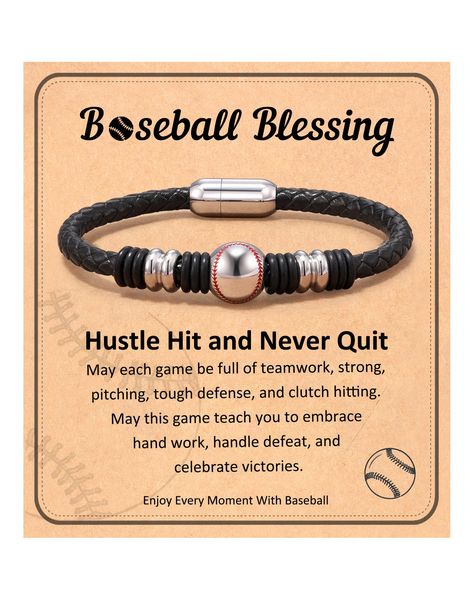 PRICES MAY VARY. [ Baseball Bracelet ] The baseball leather bracelet will show your love for baseball and sport, reminding you that faith and sportsmanship go hand in hand [ Baseball Party Favors ] This bracelet is a meaningful gift for baseball players, baseball teams, baseball fans, sons, grandsons, friends, and yourself on graduation, baseball senior night, birthday, Christmas, Valentine's Day, and Other Anniversaries [ Sport Gifts for Teen ] Made from black leather and stainless steel, this Baseball Senior Night, Brother Gift Ideas, Soccer Bracelet, Baseball Party Favors, Brother Ideas, Athletic Director, Baseball Team Gift, Baseball Ideas, Baseball Bracelet