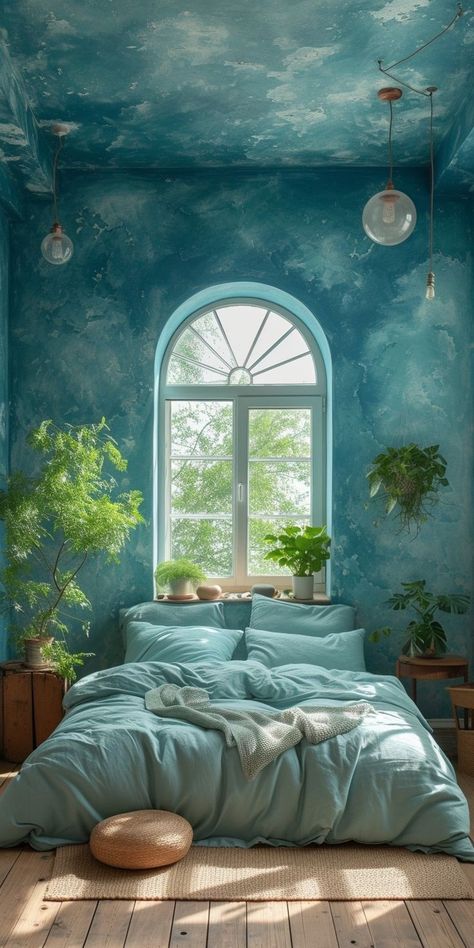 Teal Paint Colors For Bedroom, Bedroom Wall Paint Ideas, Wall Paint Ideas, Groovy Room, Bedroom Wall Decor Ideas, Bedroom Turquoise, Artist Bedroom, Next Bedroom, Dream Bedroom Inspiration