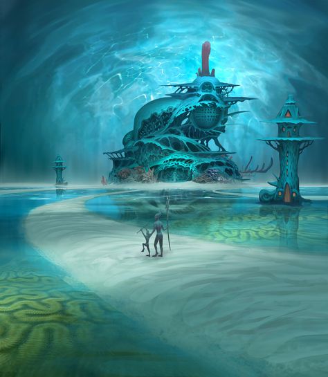 Underwater City Fantasy Art, City Fantasy Art, Under Water World, Aztec City, Underwater House, Fantasy Architecture, Sunken City, Water World, Underwater City