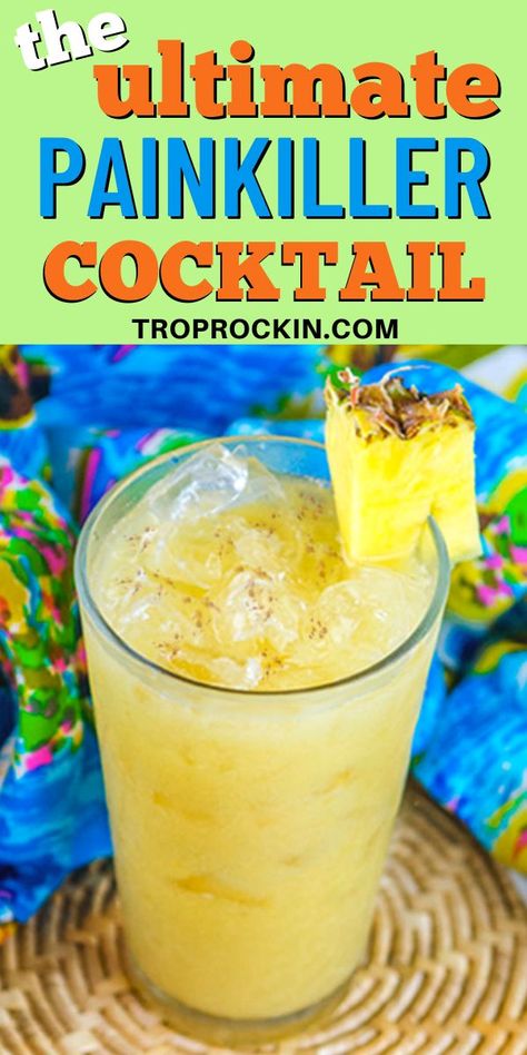 Painkiller Drink Recipe, Painkiller Drink, Island Bars, Long Island Iced Tea Recipe, Painkiller Recipe, Painkiller Cocktail, Rum Drinks Recipes, Liquid Lunch, Rum Punch Recipes