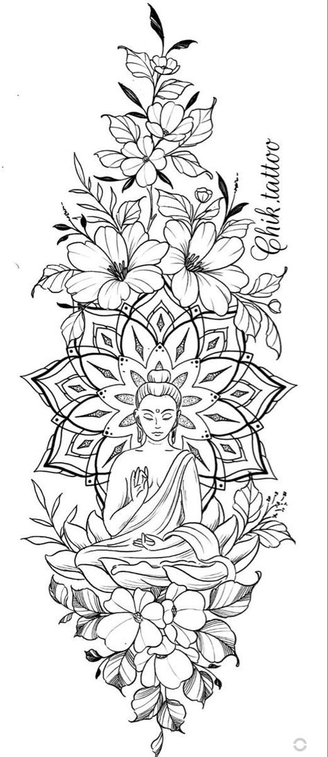 Spiritual Gemini Tattoo, Mandala Flower Tattoo Design Sleeve, Ankor Watt Tattoos, Starter Sleeve Tattoo Women, Mandala Arm Tattoos For Women, Mandala Calf Tattoo, Top Of Arm Tattoos For Women, Spiritual Sleeve Tattoos For Women, Buddha Tattoo Design Ideas