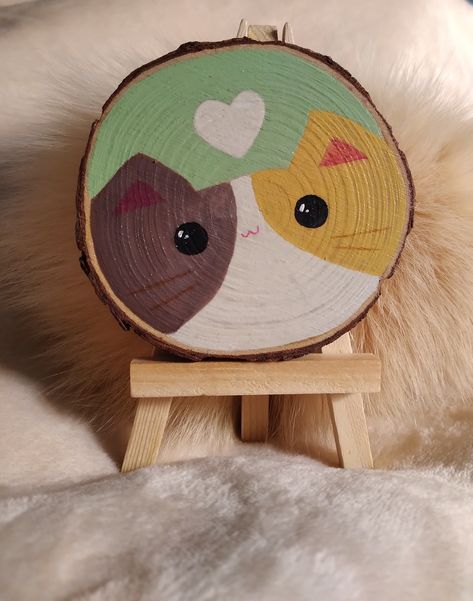 Wood Slice Art Easy, Cat Painting Easy Simple, Drawing On Wood Ideas Easy, Cat Painting Simple, Diy Dog Collar, Disney Princess Fan Art, Wood Slice Art, Cute Cat Drawing, Drawing Cartoon Characters